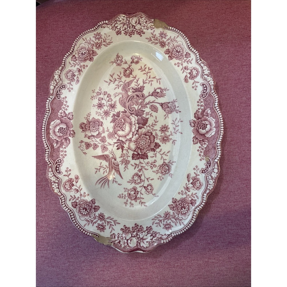 Crown Ducal BRISTOL Red Pink Oval Serving Platter 12.25" Made in England READ